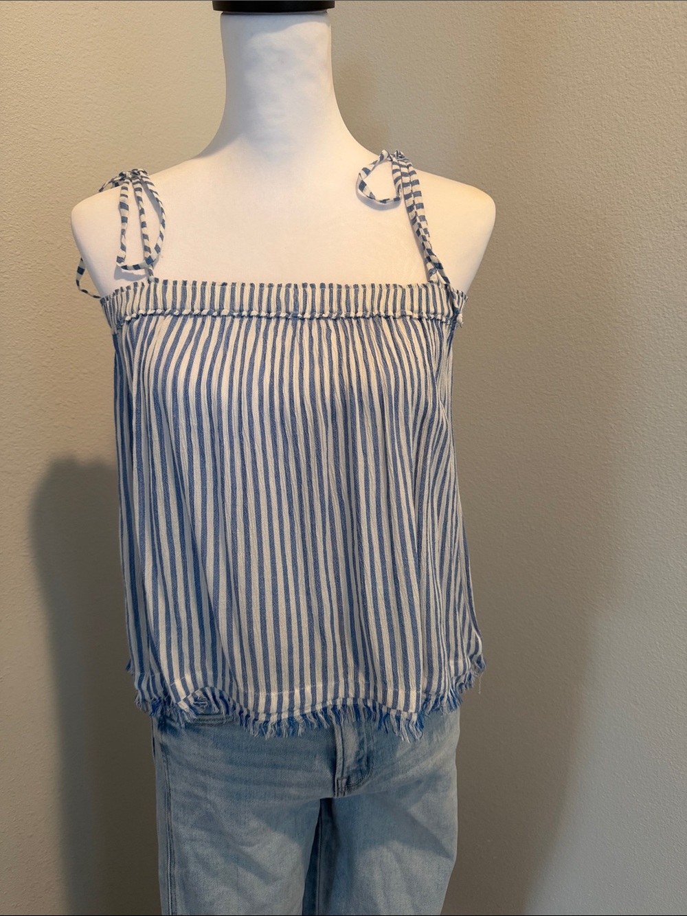 Elan Blue and White Striped Tie-Shoulder Camisole